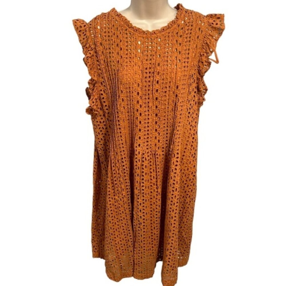 MADEWELL Eyelet Ruffle-Sleeve Pintuck Mini Dress Women’s XX-Large - Picture 2 of 12